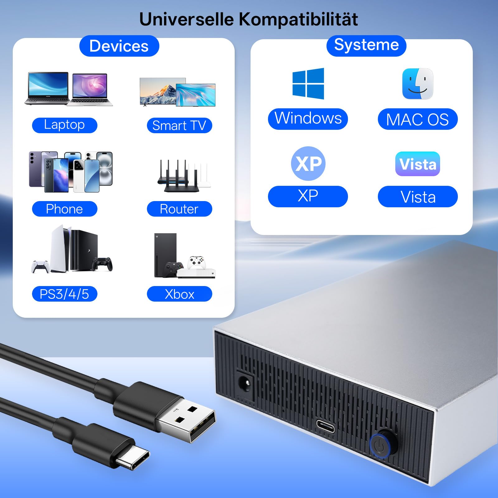Case SSD HDD Hard Disk Esterno USB 3.1 da SATA 3.5"/2.5" - Docking Station fino a 24TB, 5 Gbps - Compatibile con Windows/Mac/Vista - Include Alimentatore 12V/2A, Cavo USB 3.0 e Adattatore Type-C