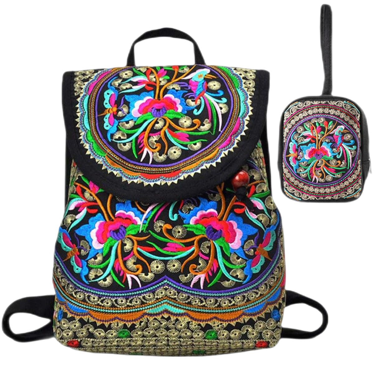 Goodhan Vintage Embroidered Women Backpack Ethnic Travel Handbag Shoulder Bag