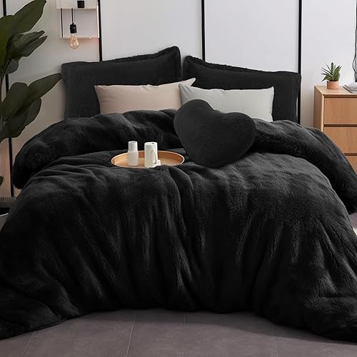 Gemarwel Funda de edredón de felpa lanudo tamaño King, 5 piezas, 9.72 libras (1 funda de edredón peluda + 2 fundas de almohada + 1 almohada en forma