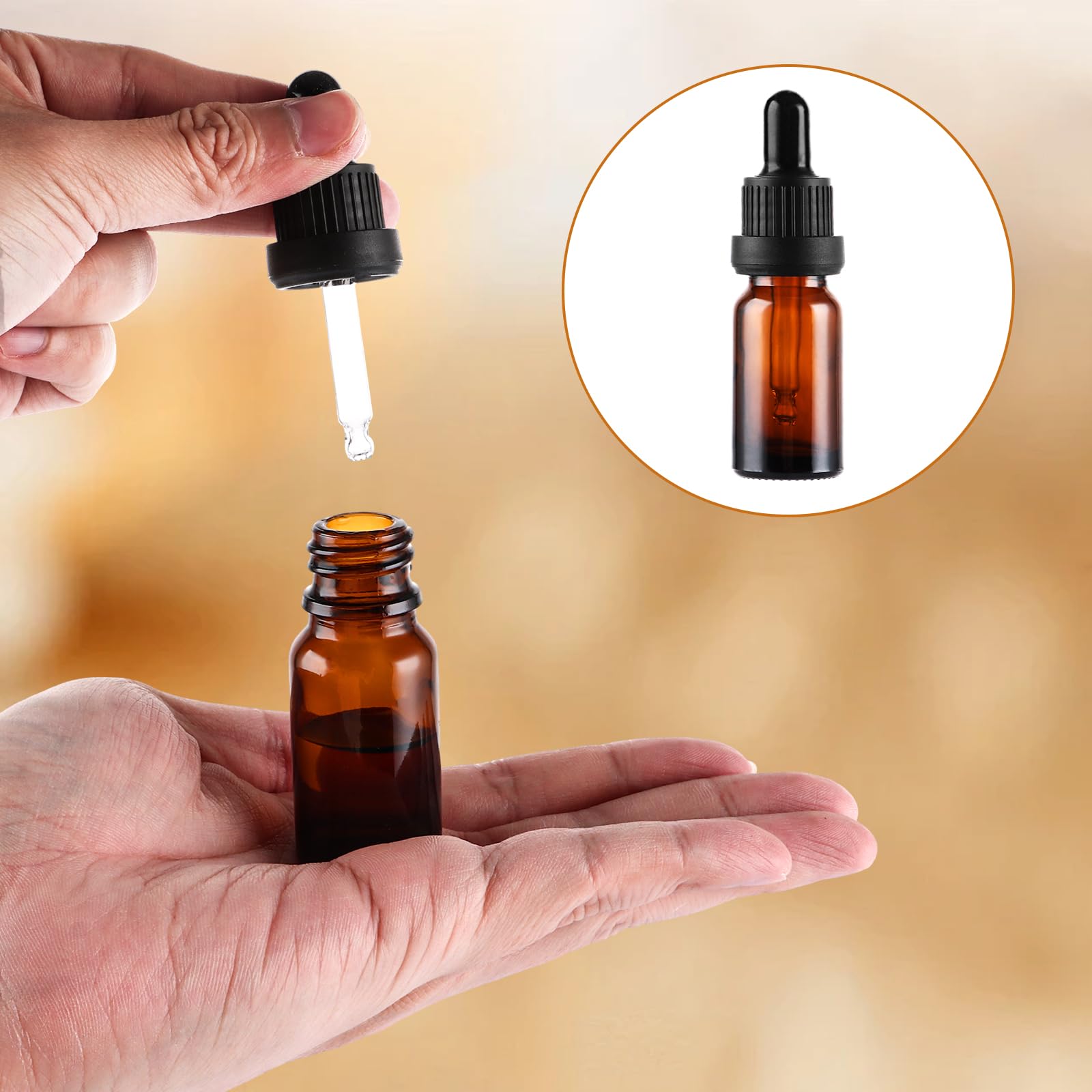 Lot de 48 flacons compte-gouttes 10 ml, flacon en verre brun avec compte-gouttes, flacon en verre avec pipette, flacon en verre brun pour huiles essentielles, huiles parfumées, aromathérapie