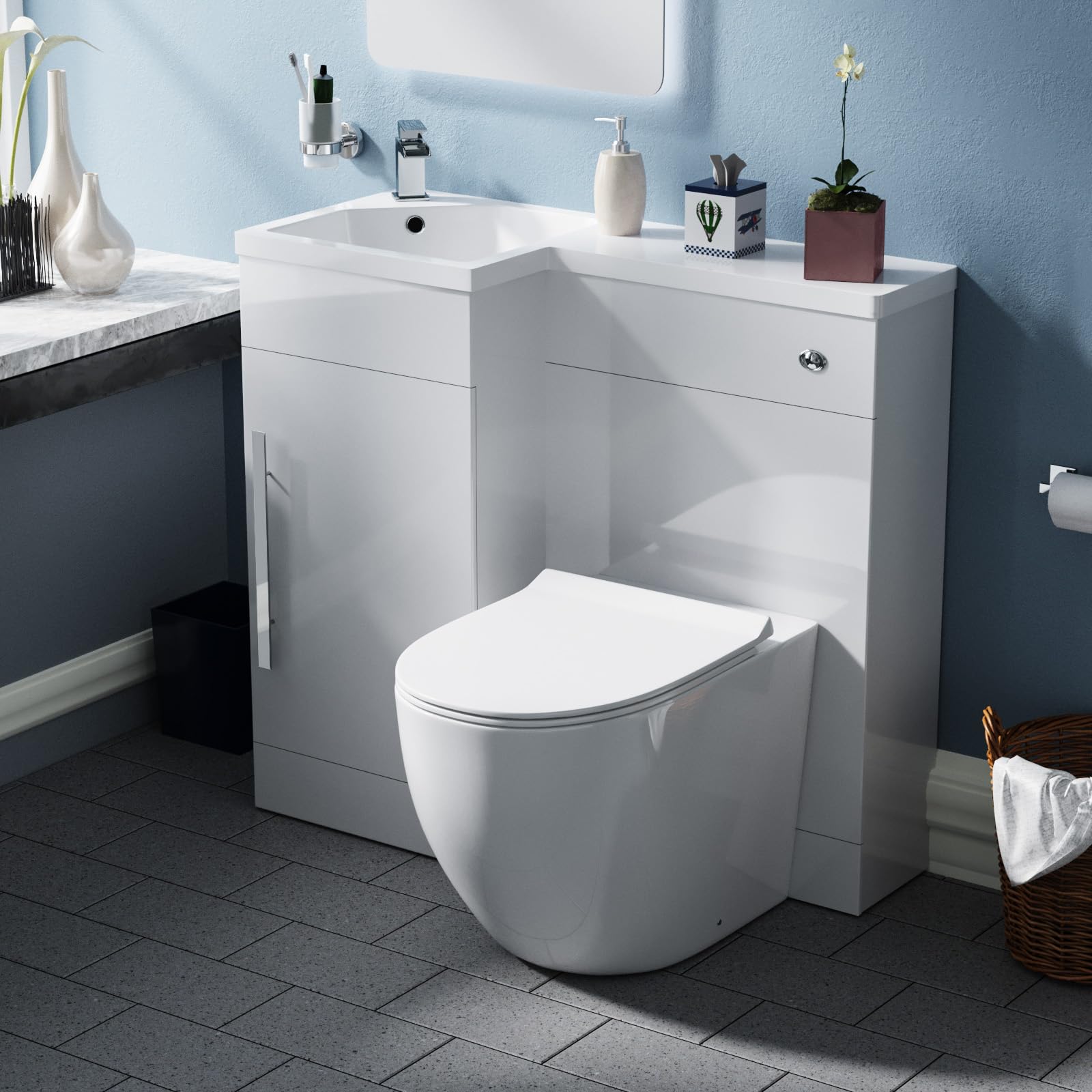 Nes Home White 900Mm Lh Vanity Wc Unit Resin Basin & Btw Toilet