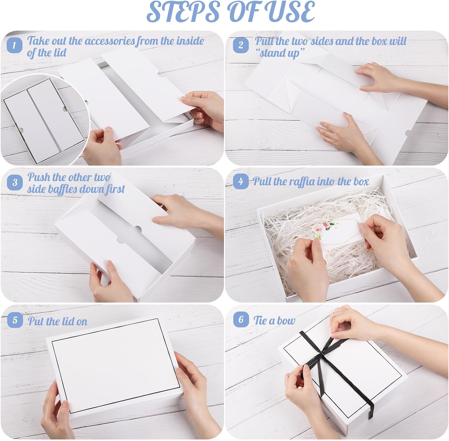 Wyngee Gift Box with Lid, 9.84 * 7.09 * 3.35 inch Present Boxes Collapsible Rectangle for Bridemaid Proposal Box Memo Card Ribbon Wedding Valentine's Day Birthday White image 3