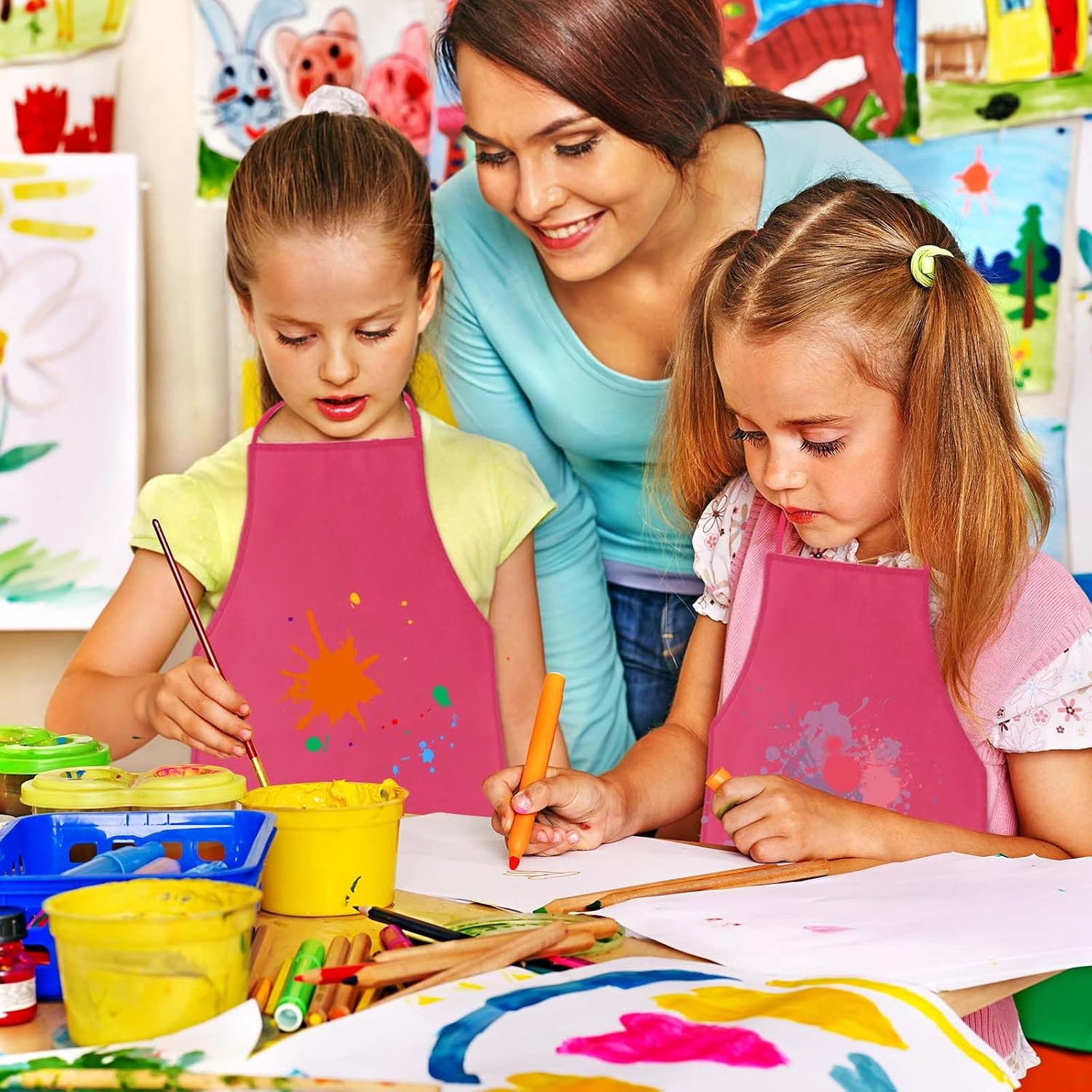 KUUQA 16/24/30/36/40Pcs Kids Apron Painting Aprons image 4