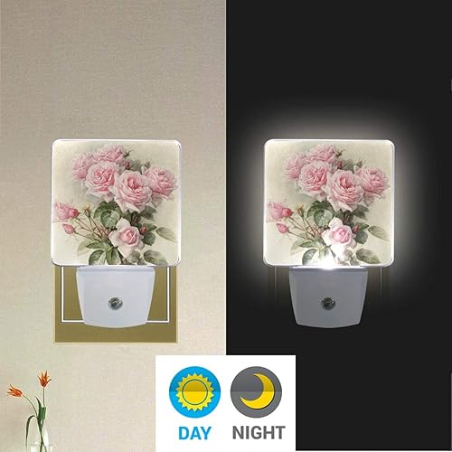 Miniatura 2 de Luz nocturna rosa floral enchufable LED lámpara de noche con sensor de luz baño inodoro dormitorio cocina pared decorativa luz blanca para niños