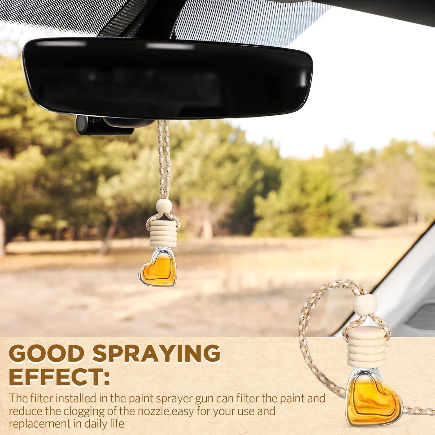 100 Pcs 6ml Hanging Car Diffuser Bottle Empty Glass Perfume Air Freshener Heart Love Bottle Diffuser Pendant Valentine's Day Essential Oil Fragrance Aromatherapy Ornament (Clear)