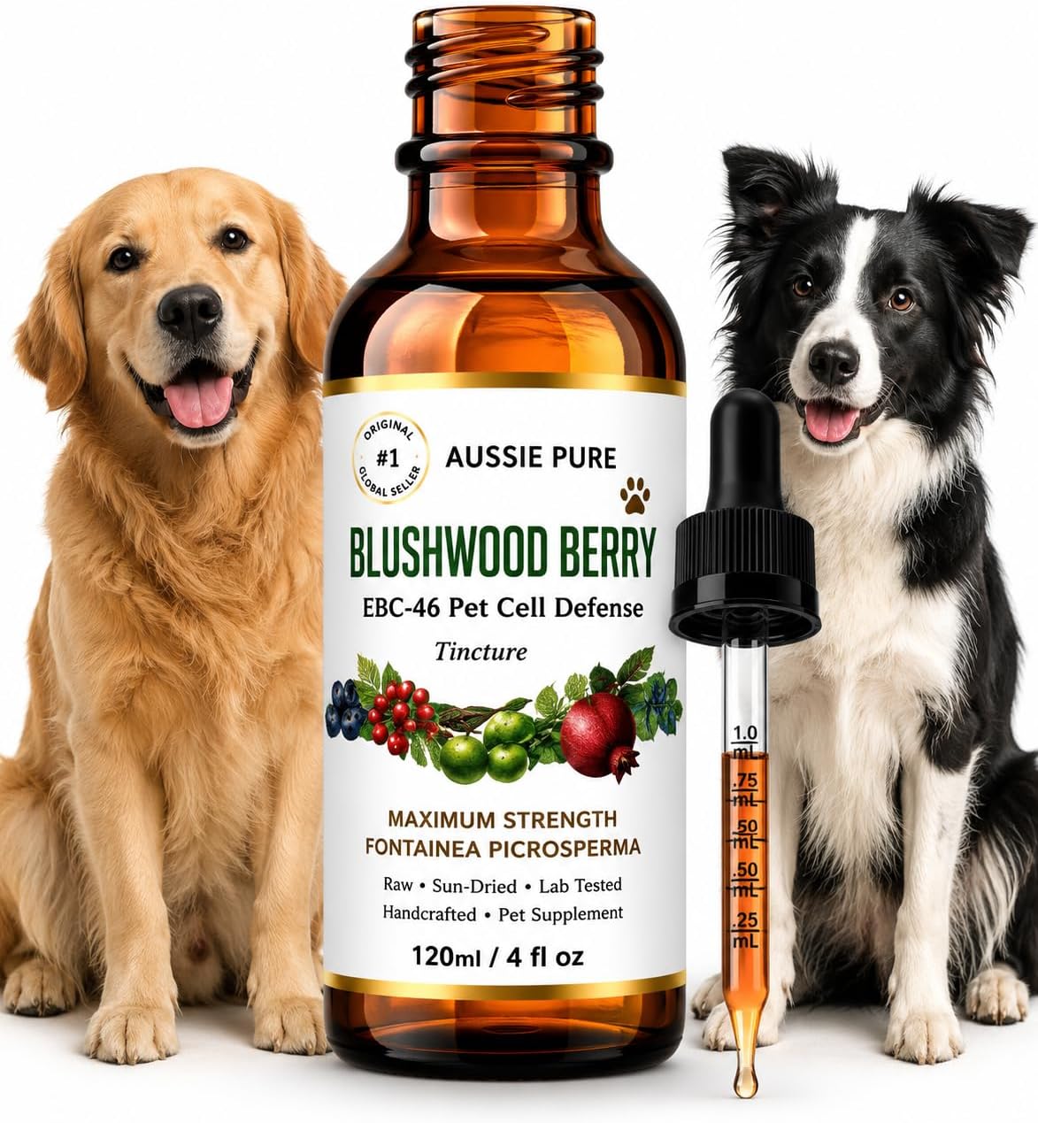 Pet Cell Defense Tincture for Dogs & Cats, EBC-46, 120mL | Blushwood Berry, Max Strength, Lab Tested & Certified | Alcohol-Free, Oral & Topical, Immune Support
