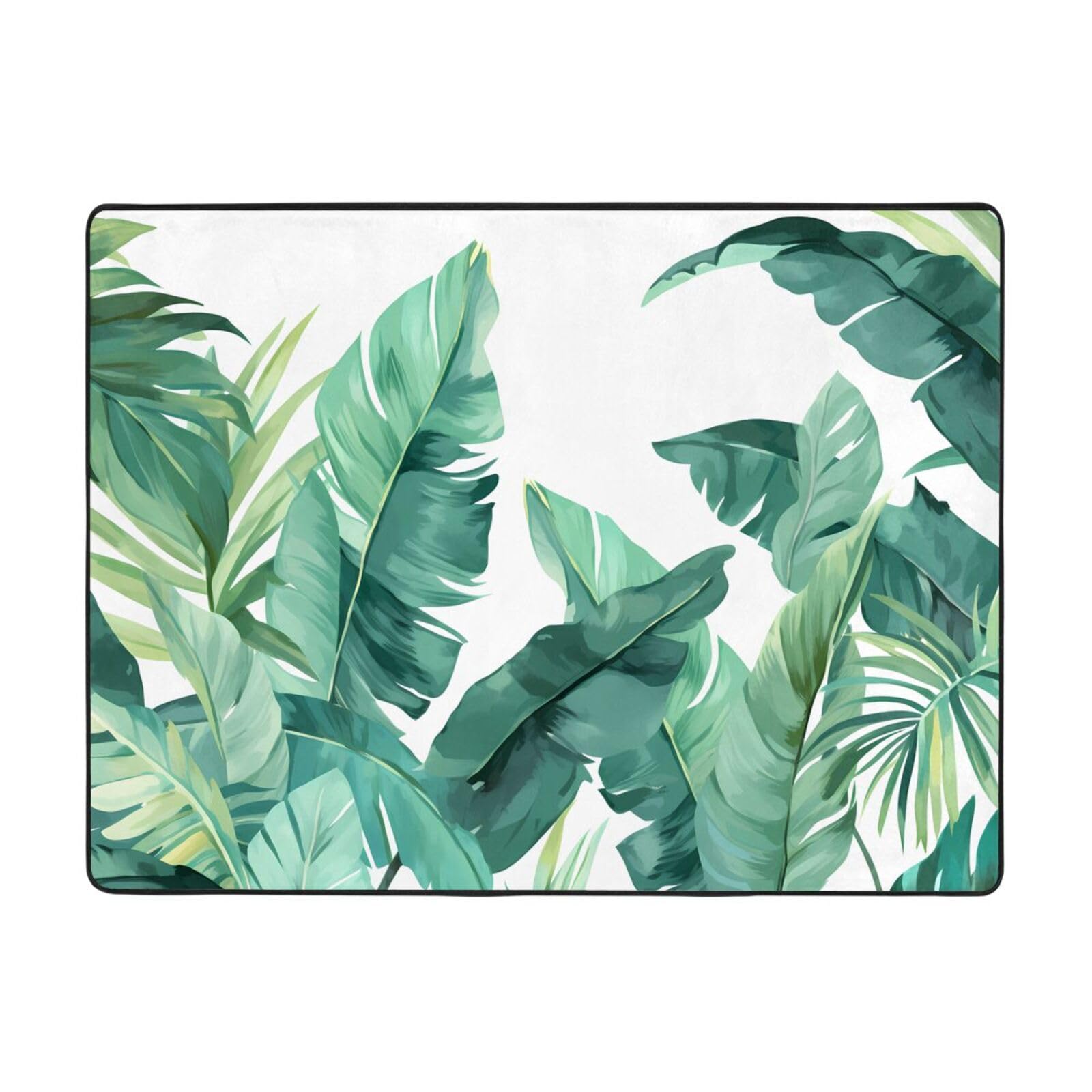 Tapis imprimé feuilles de bananier tropicales 160x122 cm en velours fin