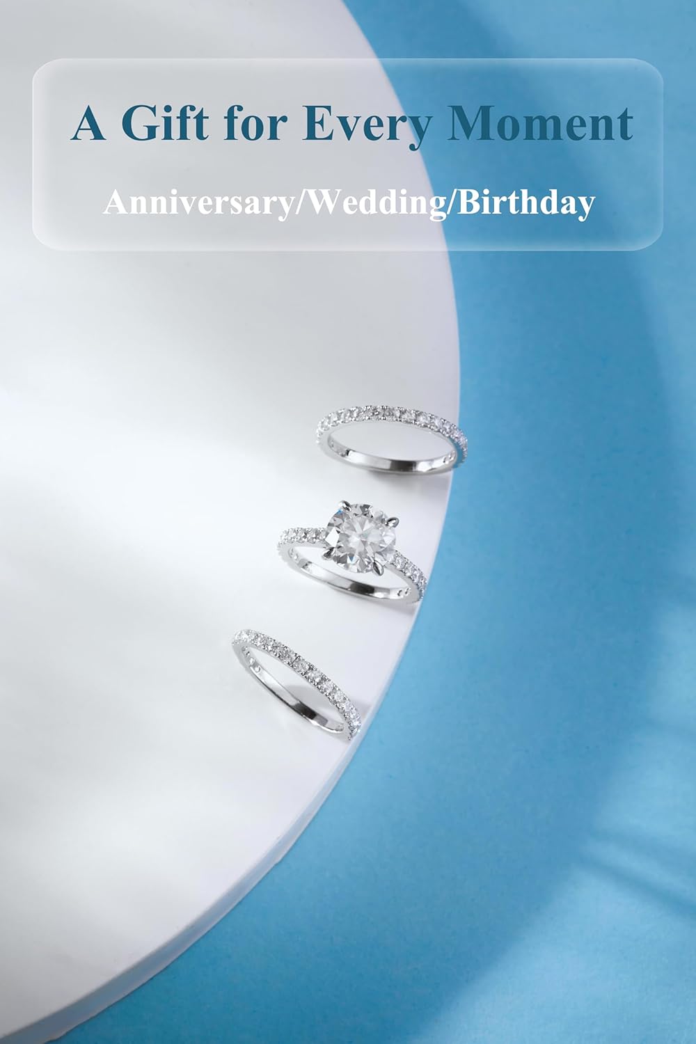 Moissanite Engagement Rings Wedding Band Bridal Set Total 4.74cttw 3CT Center Moissanite Sterling Silver D Color Wedding Ring Set