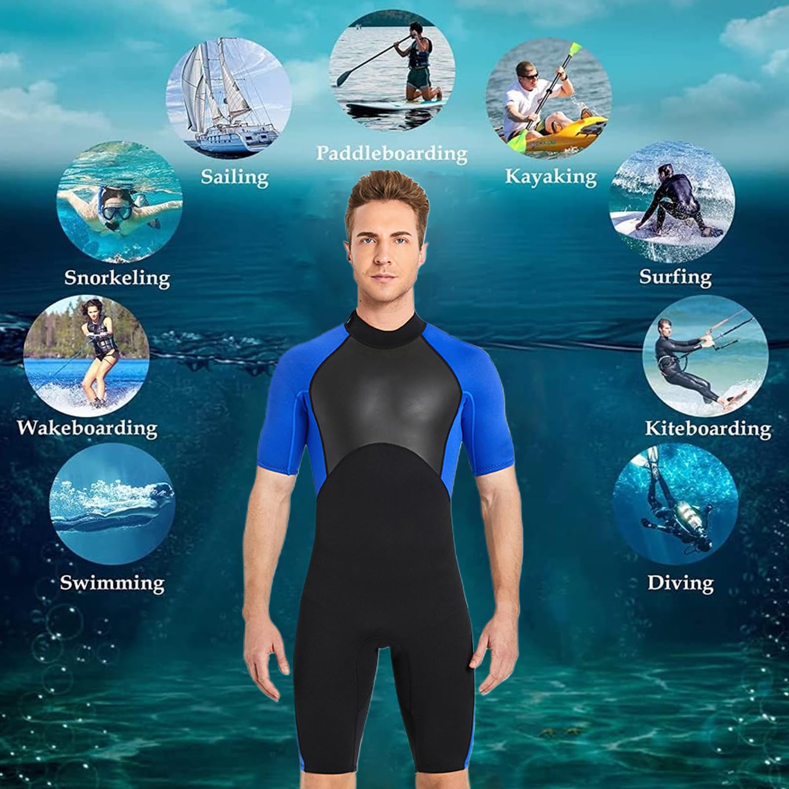 RiToEasysports Kombinezon, Męski Kombinezon Neoprenowy 2 Mm z Krótkim Rękawem do Nurkowania Termicznego, Surfingu, Pływania, Sportów Wodnych