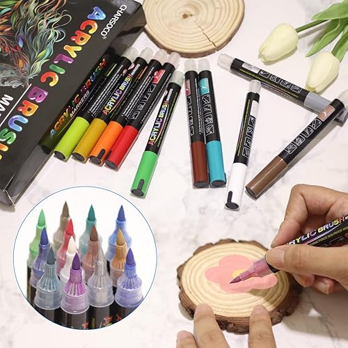 Miniatura 6 de 24 bolígrafos de pintura acrílica, marcadores de punta de pincel de 0.039-0.197 in para letras y pintura creativa, fabricación de tarjetas, pintura