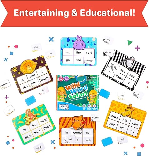 Miniatura 8 de Barnacle Toys Wild Word Safari - CVC Sight Word Reading Games, alternativas de tarjetas flash de fonética primaria para niños, actividades de