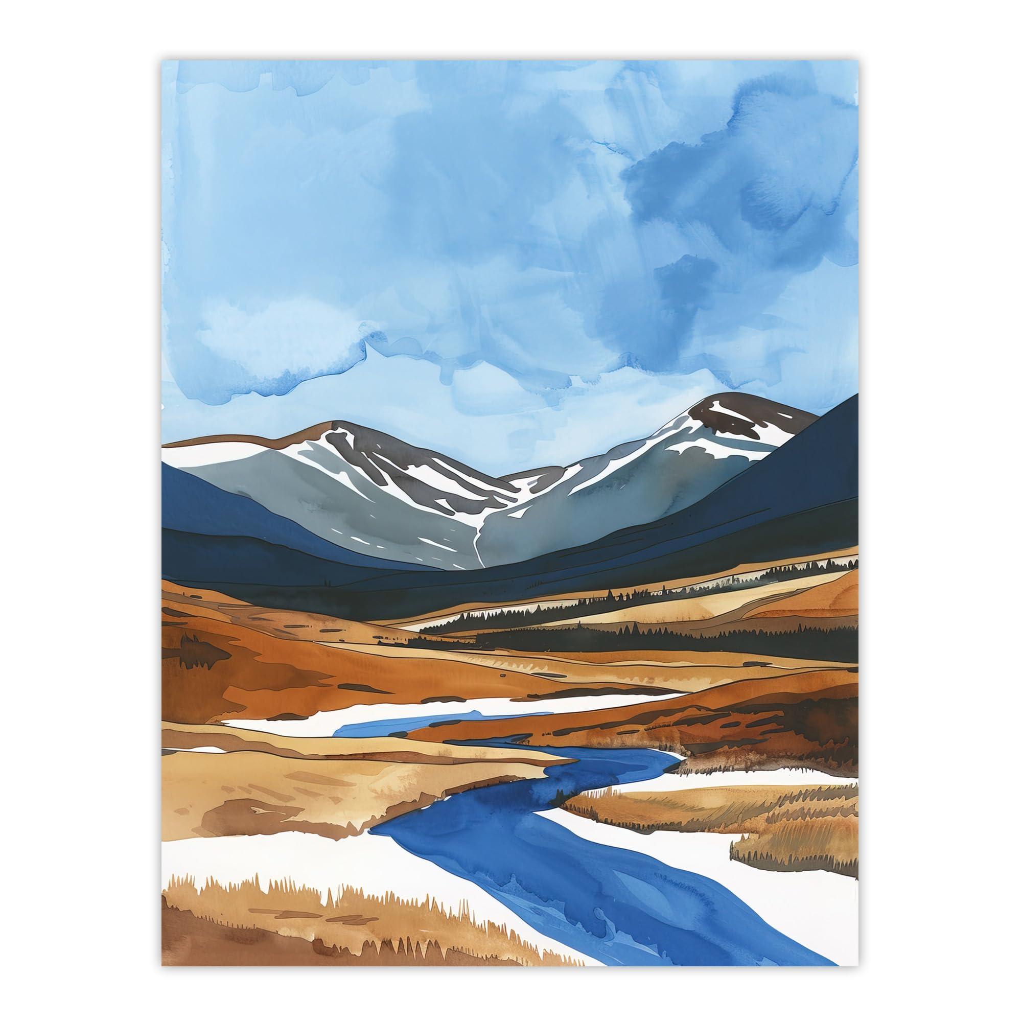 Artery8 Cairngorms National Park Scotland Watercolour Living Room Large Wall Art Poster Print Thick Paper 18X24 Inch