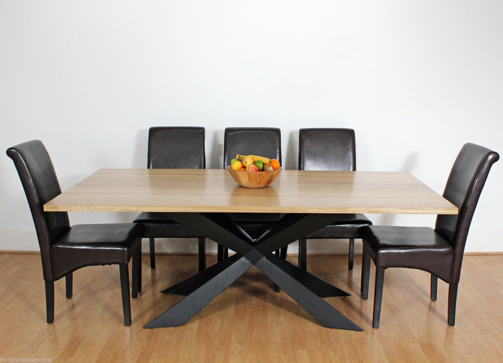 Large Georgio Modern Chic Rustic Metal & Wood Dining Table 8 10 12 Seater (8 Chairs, Brown)