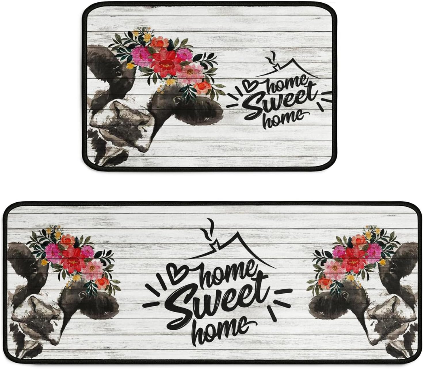 Faptoena Kitchen Rugs and Mats Sets of 2,Western Texas Wildlife Retreat Kitchen Decoration Non-Slip Absorbent Mats for Sink Waterproof Runner Rug for Laundry Room,17x30+17x48inch