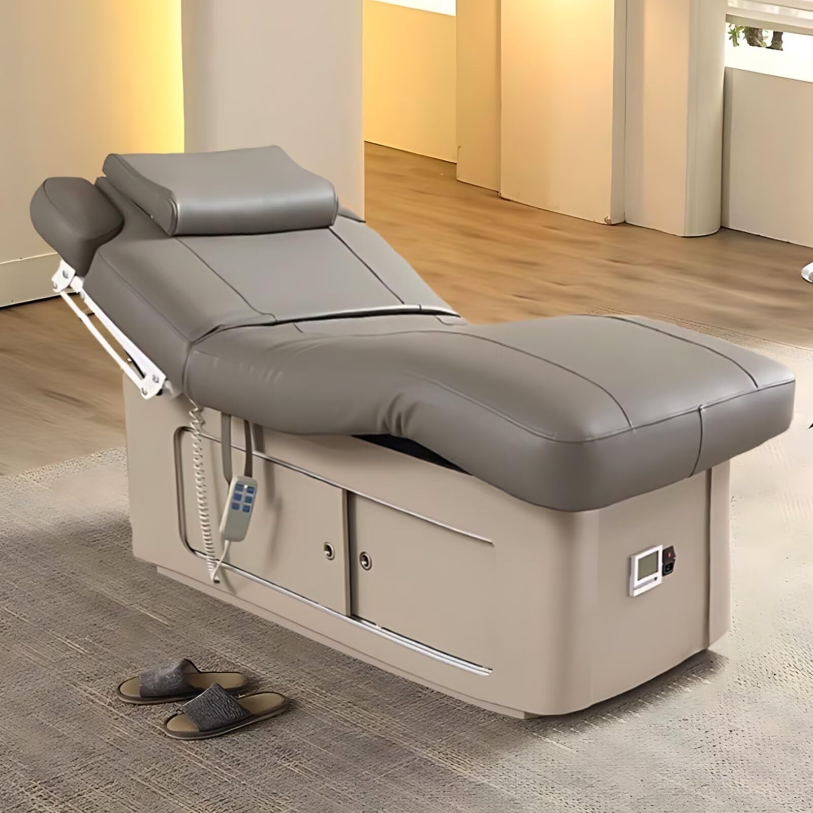 Massage Table-Electric Massage Table with Brown Luxury Style Facial Beauty Bed Includes Intelligent Angle Adjustment One-Touch Heating Ample