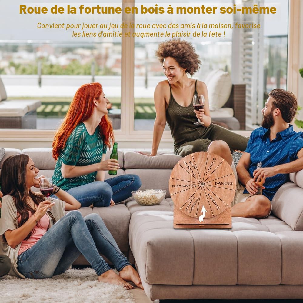 Roue de la Fortune, TGKYK 30cm 12 Slots Roue de Prix en Bois avec Gomme, Marqueur et Tournevis, Roue de la Chance, Kit de Roue de Récompense pour Mariages, Fêtes, Écoles (Couleur Bois)