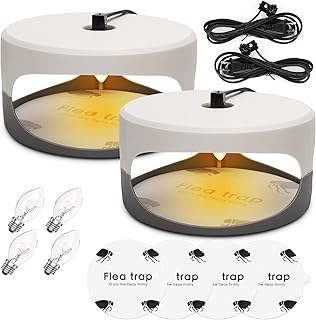 Flea Trap,2 Pack Flea Traps for Inside Your Home,Indoor Flea Light,Bed Bug Killer with Sticky Pads & Light Bulb Replacement,Odorless Natural Flea Insect Infestation Treatment Trap for Kid Pet