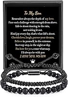 Vista 25 de Black Beaded Bracelets for Men Boys: 6mm Obsidian Onyx Lava Beads Mens Bracelet Set Mens Jewelry - Cool Anniversary Valentines Fathers Birthday