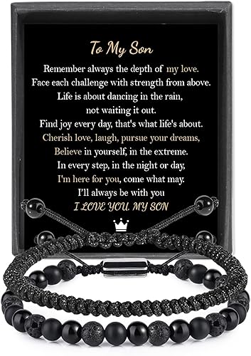 Miniatura 25 de Black Beaded Bracelets for Men Boys: 6mm Obsidian Onyx Lava Beads Mens Bracelet Set Mens Jewelry - Cool Anniversary Valentines Fathers Birthday