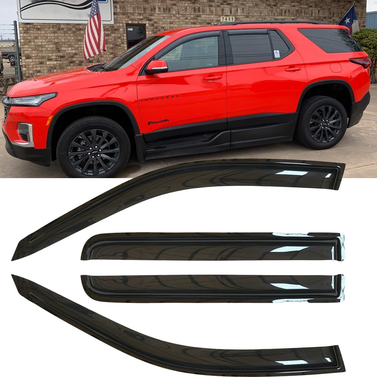 4pcs Original Shatterproof Rainproof Side Window Wind Deflectors for 2018-2023 Chevrolet Traverse,Rain Guards,Nice Looking Window Visors for Cars,Vent Deflector 94553