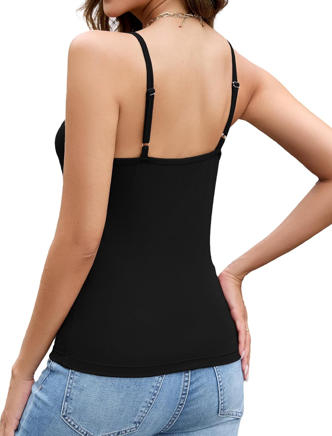 Women's Spaghetti Strap V Neck Tank Tops Slim Fitted Going Out Camisole Basic Sleeveless Layering Shirts - Image 5