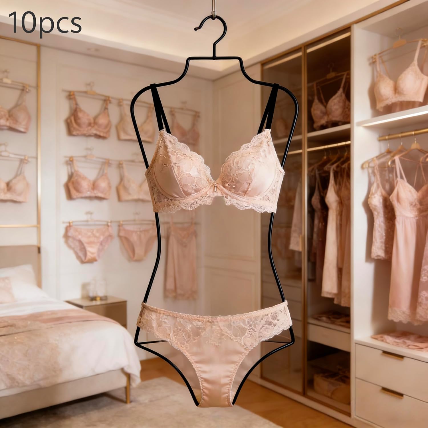 10 PCS Boutique Retail Display Stand Bikini Swimsuit Hangers Underwear and Panty Set Storage Rack for Lingerie,Retail Stores, Clothing Stores, Bedrooms, Swimming Pools, Beaches-Black