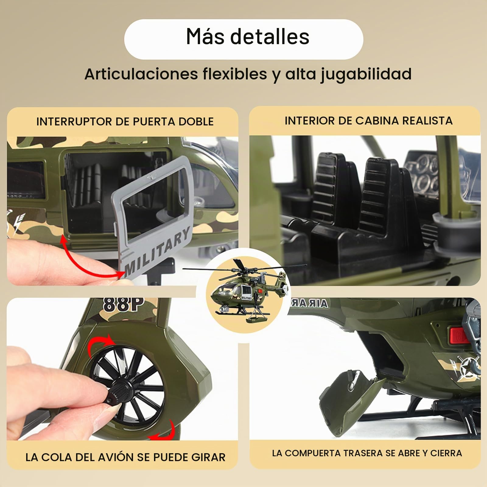Juguete militar verde con helicóptero grande, juguete del ejército con luces y sonidos, regalo de cumpleaños para niños y niñas de 3 4 5 6 años
