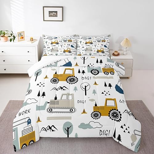 Miniatura 4 de Feelyou Juego de edredón de dibujos animados para niños, juego de ropa de cama de construcción para niños pequeños, equipo de decoración de