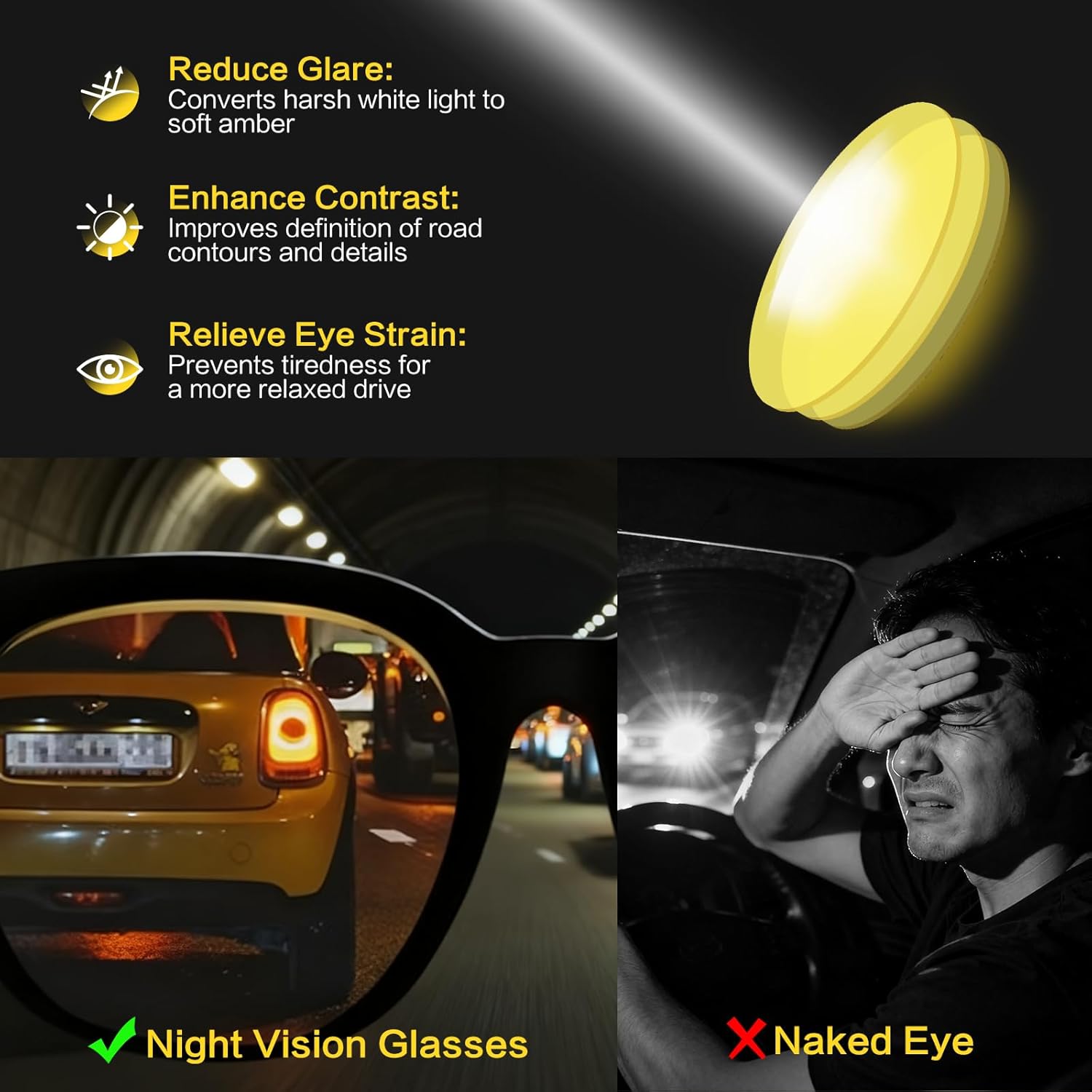 Face Shadow Night Driving Glasses Ultralight to Fit Over Glasses for Women Men, Anti Glare HD Night Vision Glasses - 2 Pack - Image 3