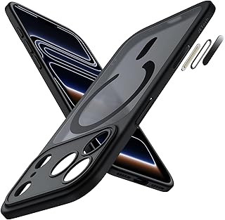 JETech Capa Magnética para iPhone 17 Pro 6,3 Polegadas Compatível com MagSafe, Case Fina com Botão de Controle de Câmera Integrado, Parte Traseira Translúcida Fosca (Preto)