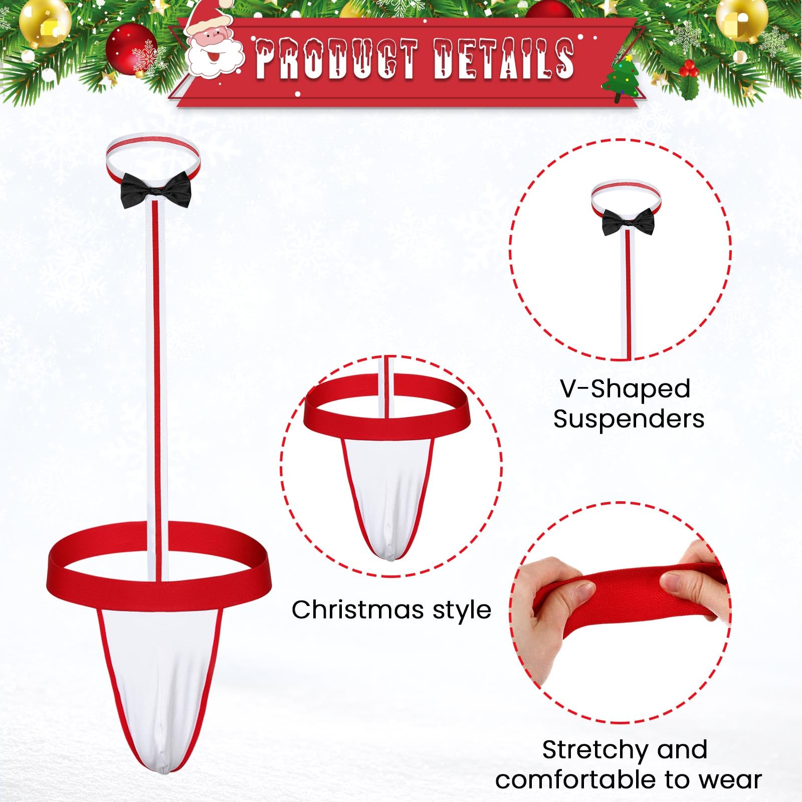 Hestya 2 Pcs Christmas Hat Set Adults Xmas Santa Bodysuit with Hat for Men Funny Christmas Outfits Costumes One Size(Red,Black Bow) - Image 3