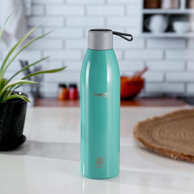 Sumeet Dew 24 Hrs Hot & Cold ISI Certified Stainless Steel Leak Proof Water Bottle for Office/School/College/Gym/Picnic/Home/Trekking -750ml, Pack of 1, Green | 24 Hrs Hot & Cold