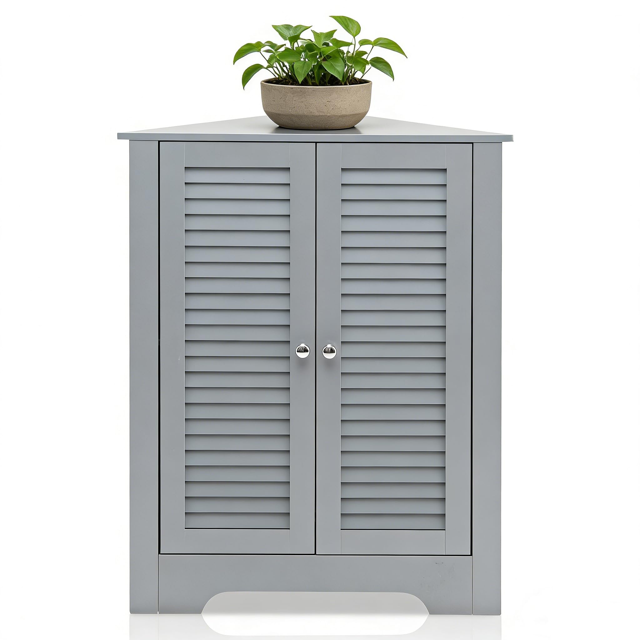 LIFEZEAL Eckschrank Bad, Badezimmerschrank mit Türen, Badschrank mit Verstellbarer Ablage, Unterschrank Beistellschrank für Badezimmer, Küche, Wohnzimmer (Grau)