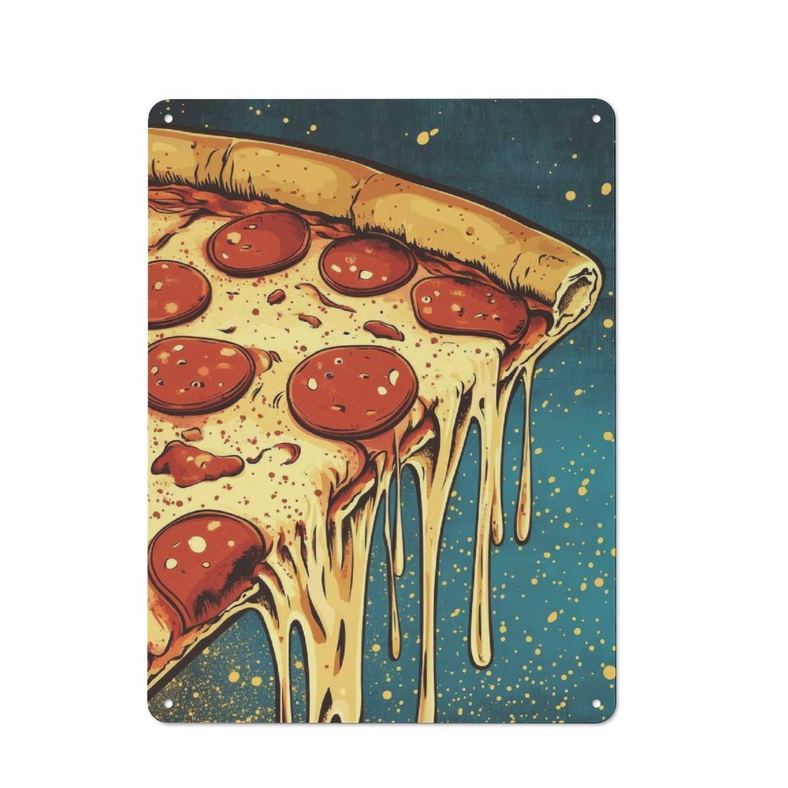 Junmoney Melted Pepperoni Pizza Rustic Tin Wall Sign 40X30cm Featuring Bistro Wall Plaque For Restaurant, Kitchen, Counter Or Breakfast Nook