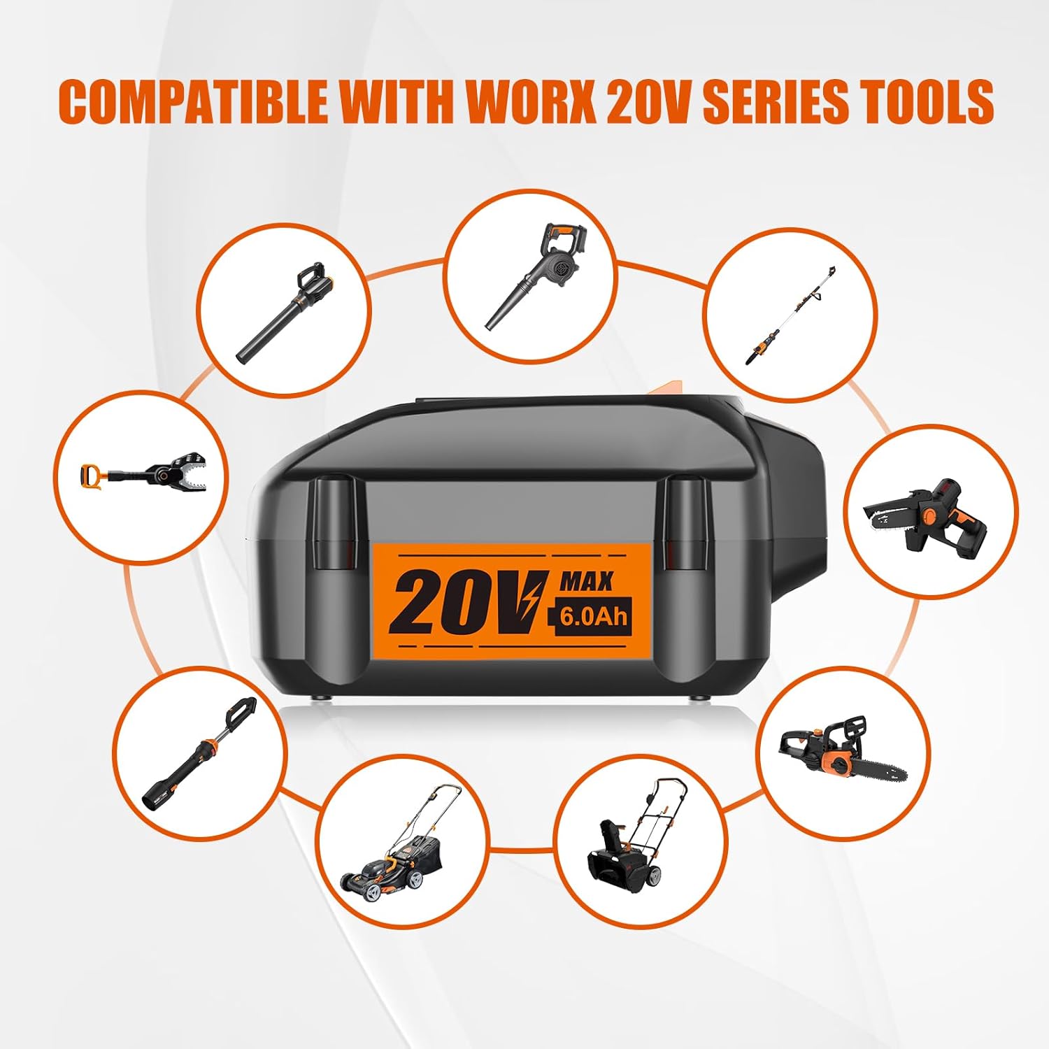 【Upgrade】 6.0Ah 20V Replace Battery for Worx 20V Battery Compatible with Worx 20 Volt Lithium WA3520 WA3525 WG151s WG155s WG251s WG255s WG540s WG545s WG890 WG891 Cordless Power Tools Battery
