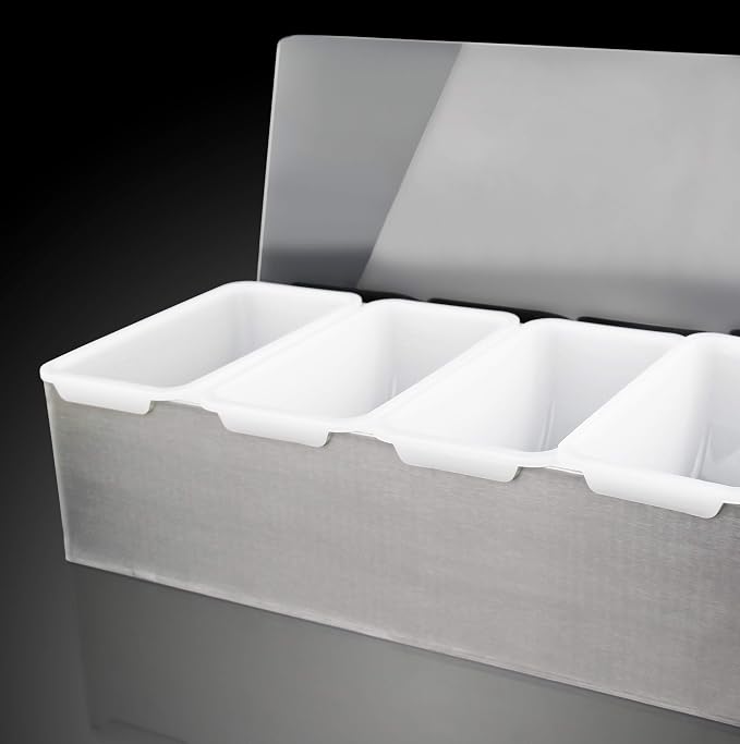 Dispensador de Condimentos de Acero Inoxidable New Star Foodservice 48032 con 5 Compartimentos (Sin Bandeja para Hielo) miniatura 3