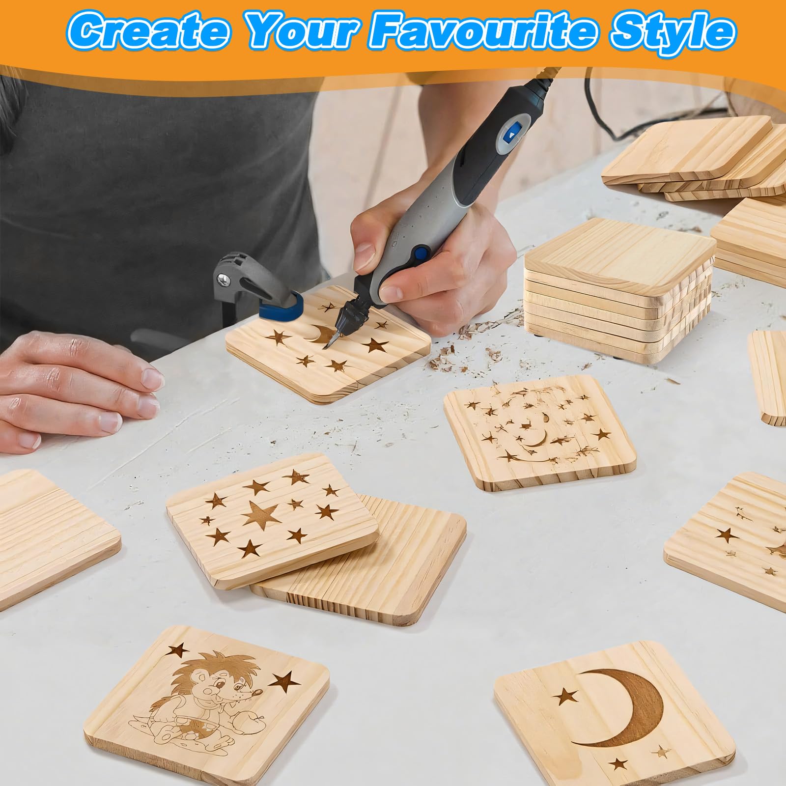 96 Sottobicchieri In Legno Naturale Per Artigianato, Quadrati E Rotondi 10 Cm, Con Adesivi Antiscivolo, Kit Completo Per Decorazione Fai Da Te