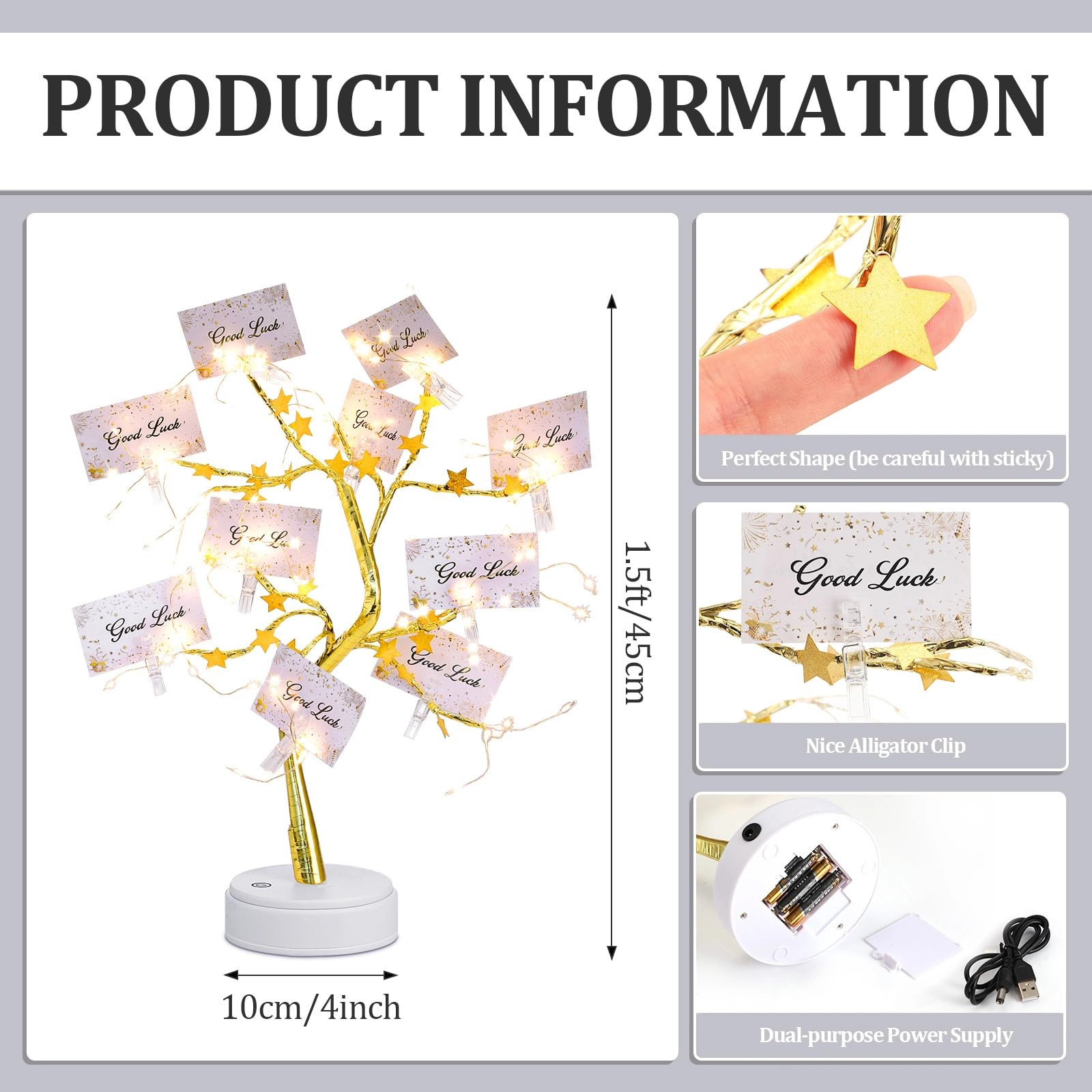 Coume Money Tree Gift Card Holder 1.5 ft Tabletop Display Tree with 72 LED Lights 15 Clear Clips Gold Display Birch Twig for Money Wedding Card Photo Birthday