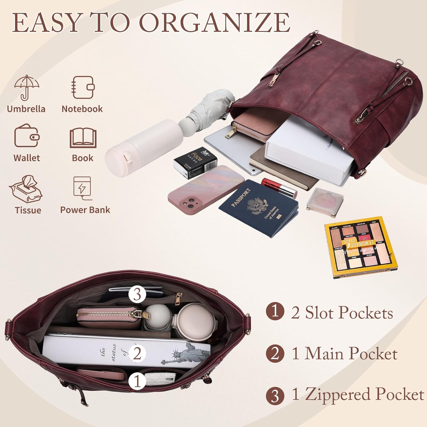 Chase Chic Hobo Bag for Women, PU Ladies Purse Handbags Trendy Crossbody Shoulder Bucket Bag for Work,Travel