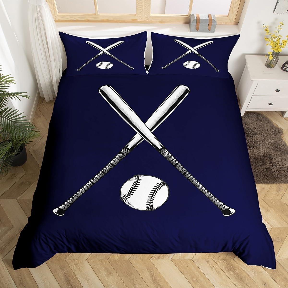 Poszwa na kołdrę 180 Baseball Edredon 260x240 Ciemnoniebieski 3D Poszwa na kołdrę Miękka mikrofibra Pościel 3-częściowa z zamkiem błyskawicznym i 2 poszewkami na poduszki J-3213