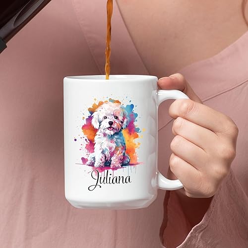 Miniatura 6 de Taza de café personalizada Bichon Frise de 11 15 onzas, nombre personalizado Bichon Frise Dog Taza de café colorida regalo para hombres y mujeres,
