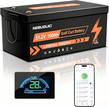 48V51.2V 100Ah LiFePO4 Lithium Battery for Golf Cart, 200A BMS 48 volt golf cart batteries with Bluetooth&APP Function, LCD Monitor Display, Peak Current 800A