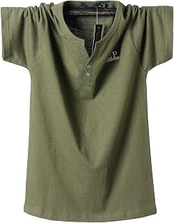 LTHTX Summer Men's Plus Size M -8XL Shirt Oversized Big Fat Cotton V-neck T-shirt Solid Color Short Sleeve