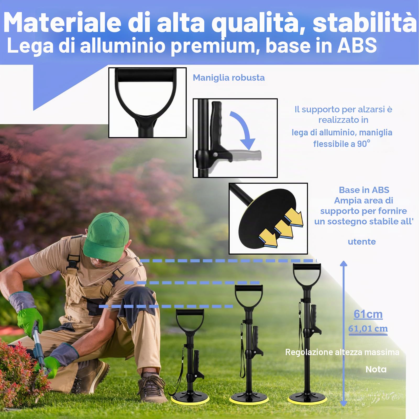 Supporto regolabile in altezza e rialzo per la mobilità (41-61 cm) – Dispositivo di assistenza per anziani con base antiscivolo, aiuta anziani e disabili a stare in piedi, camminare in