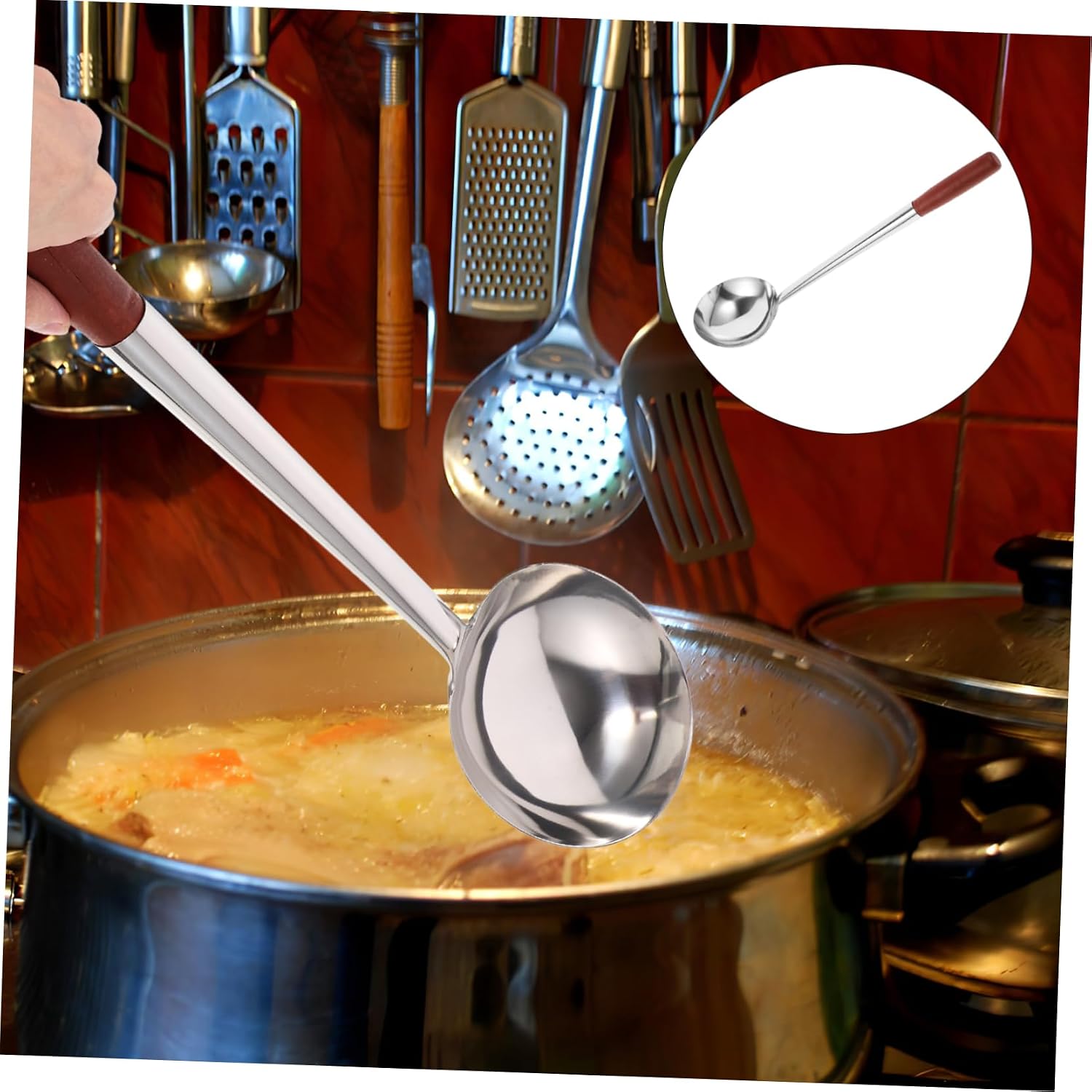 BESTOYARD Stainless Steel Cooking Spoon Handle Nonstick Ladle for Soup Rice and More Handle Design for Easy Gripping Kitchen Restaurant and Canteen Use