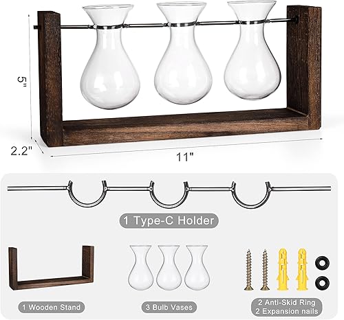 Miniatura 3 de YIBOT Estación de propagación de macetas para colgar en la pared, florero de cristal para plantas hidropónicas, terrario de plantas con soporte
