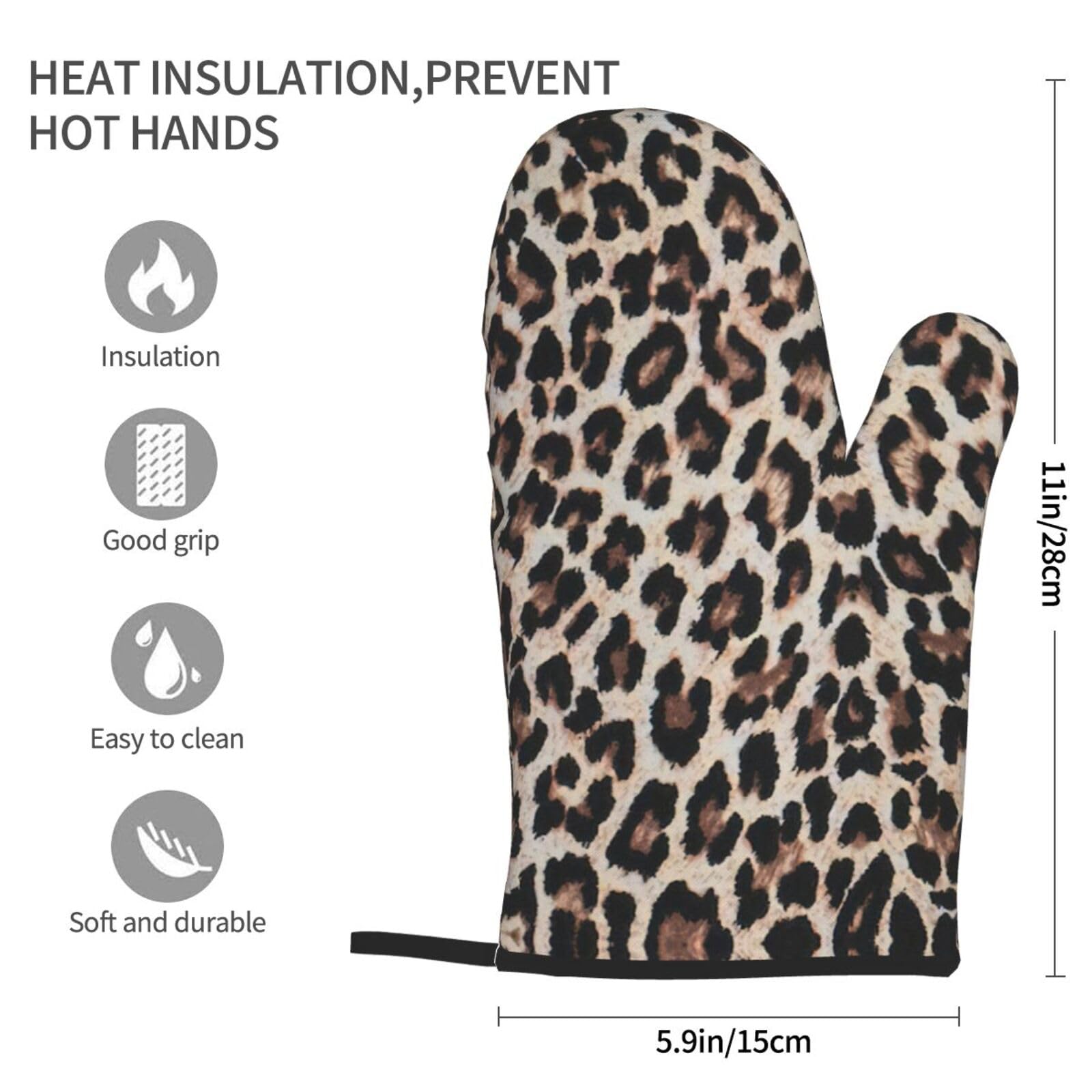 Lot De 3 Gants De Cuisine Antidérapants Et Résistants à La Chaleur Avec Imprimé Léopard