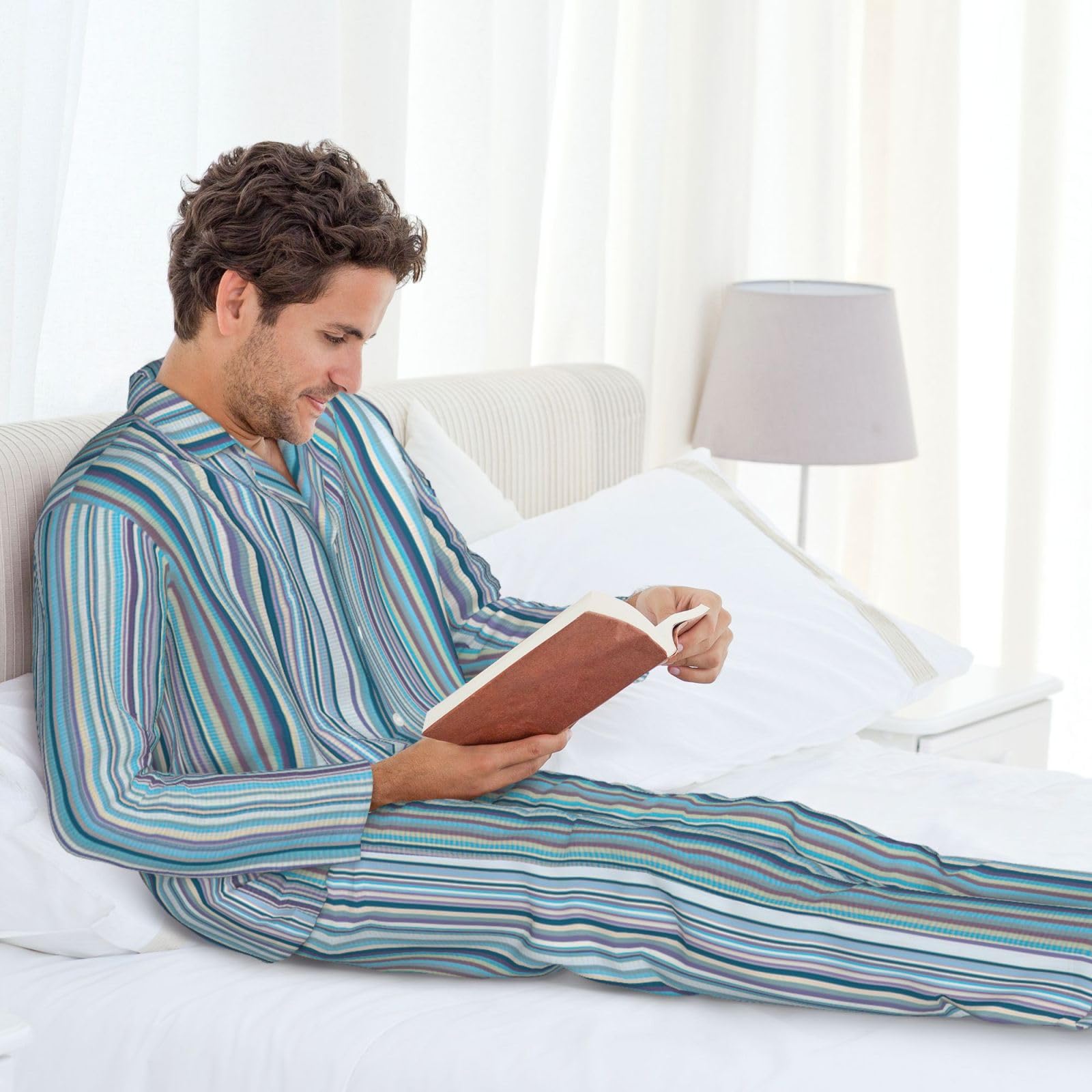 Set pigiama da uomo a righe verticali Set Button Down Pjs Set per gli uomini a maniche lunghe Sleepwear Loungewear con tasche