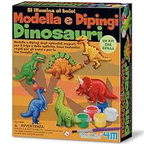 4M Modella e Dipingi Dinosauri Luminescenti – Kit Creativo Set Gesso per Creare Magneti per Il Frigo e Spillette, Si Illumina al Buio, Gioco Educativo per Bambini, Regalo Artistico Fai-da-Te
