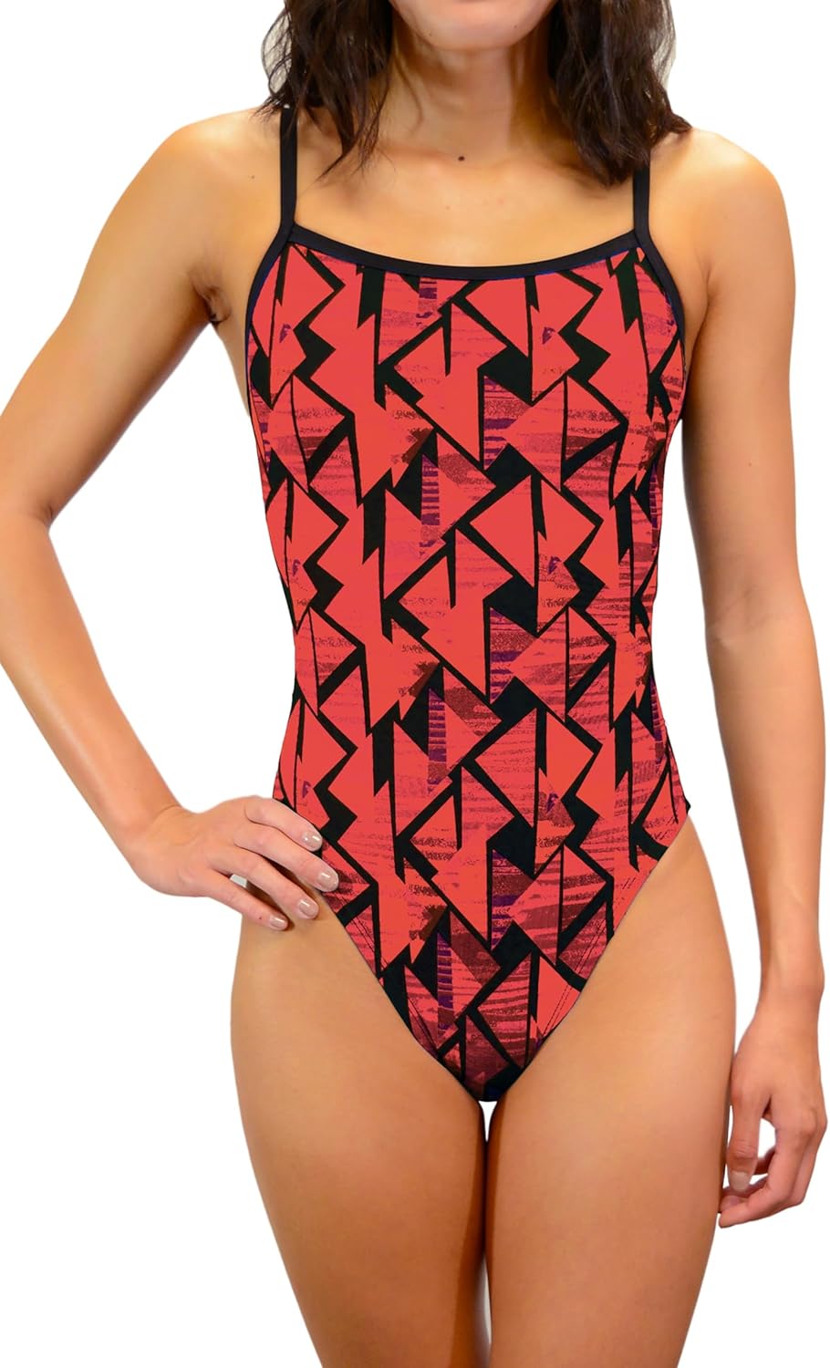 Adoretex Printed One Piece Thin Strap Athletic Swimsuit, Team or Practice Swimwear for Girls and Women
